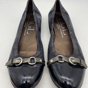 AGL Attilio Giusti Leombruni Women's Black Cap Toe Ballet Flat US‎ 6.5 EU37.5